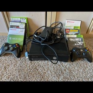 Xbox 360 with 2 controllers and 6 games